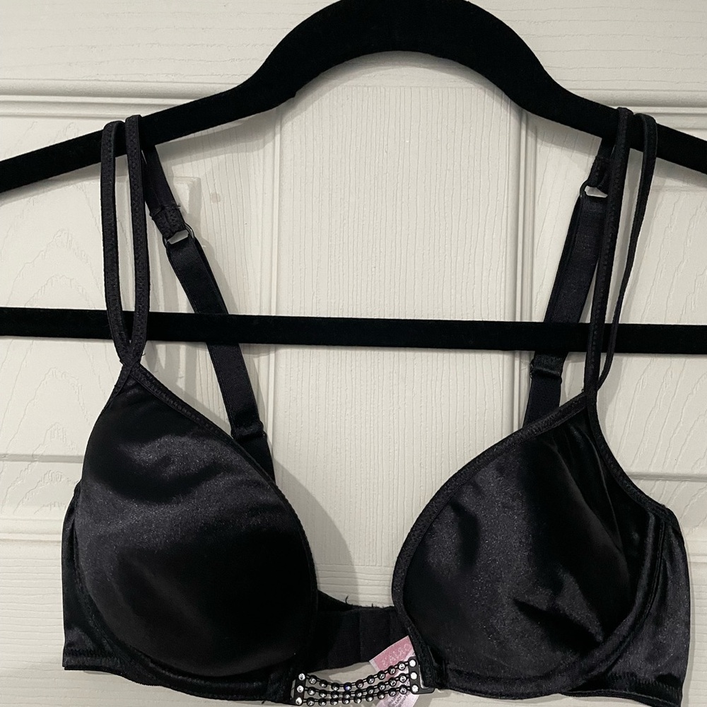 Victoria's Secret Black Satin Bra with Rhinestone Detail